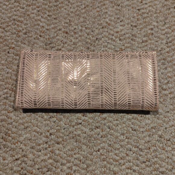 Nanette Lepore PVC Fold Phone Lip Stick Wallet Clutch Rose Gold RFID Lined - Picture 2 of 10